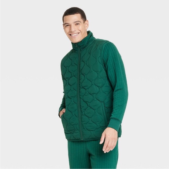 NWT Men's Puffer Jungle Gym Quilted Fleece Lined Vest -  Dark Moss Green M - Picture 1 of 3